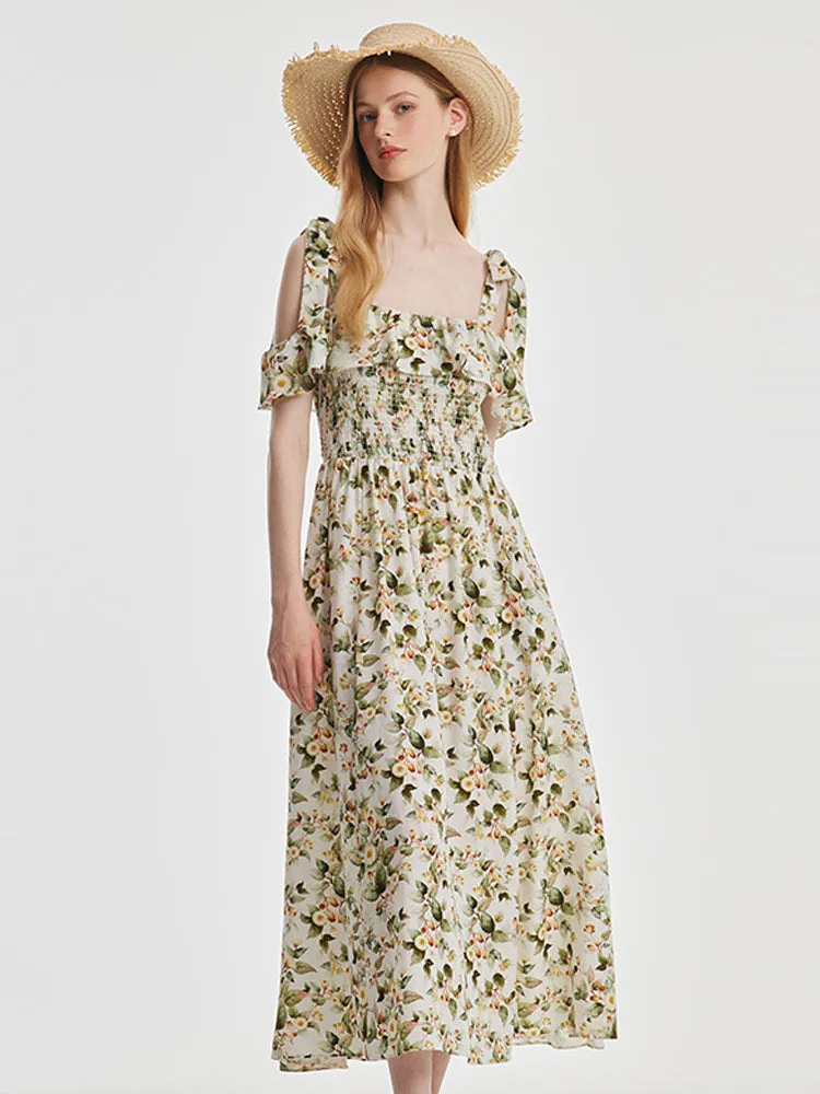 Eucalyptus Blossom Print Tie-Strap Maxi Dress sold by Goelia