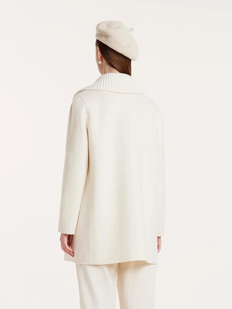 White Mid-Length Double-Faced Wool Women Coat With Detachable Collar sold by Goelia product image thumbnail 5