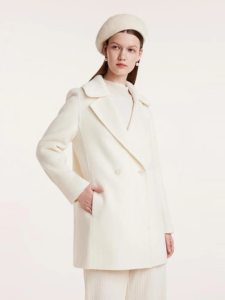 White Mid-Length Double-Faced Wool Women Coat With Detachable Collar sold by Goelia product image thumbnail 4