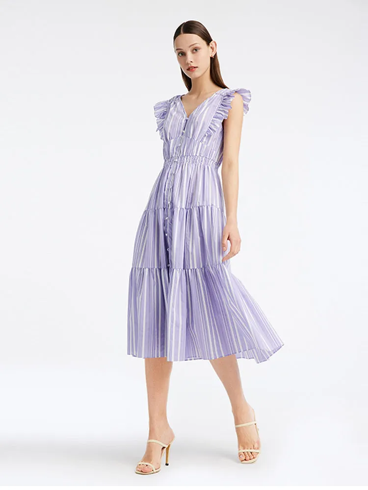 Stripe Pleated Fly Sleeve Midi Dress sold by Goelia product image thumbnail 2
