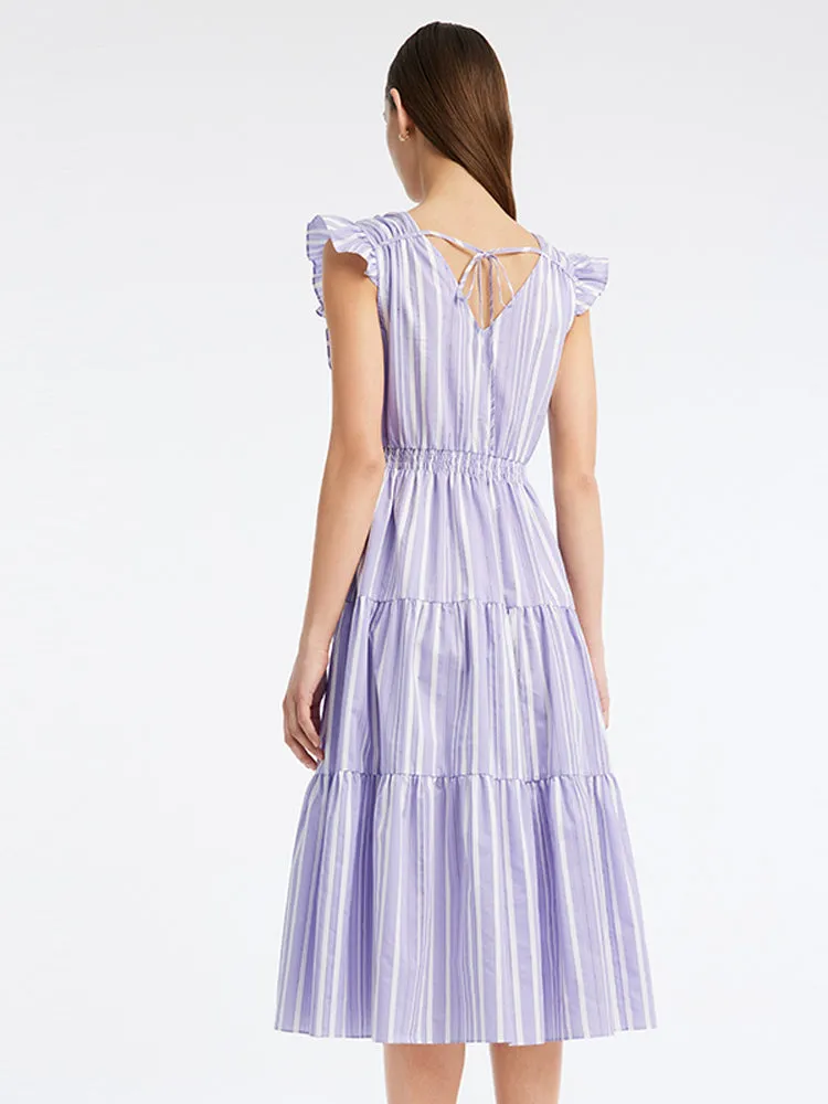 Stripe Pleated Fly Sleeve Midi Dress sold by Goelia product image thumbnail 4