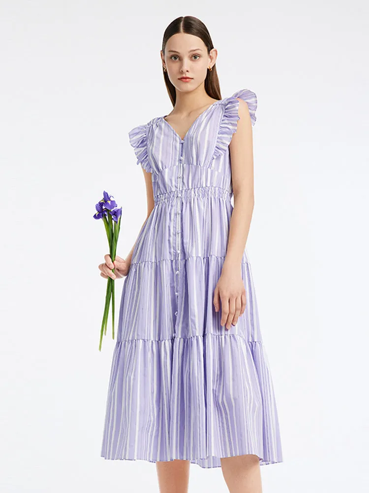 Stripe Pleated Fly Sleeve Midi Dress sold by Goelia product image thumbnail 3