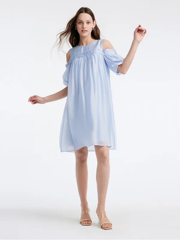Blue Tencel Cold Shoulder Mini Dress sold by Goelia