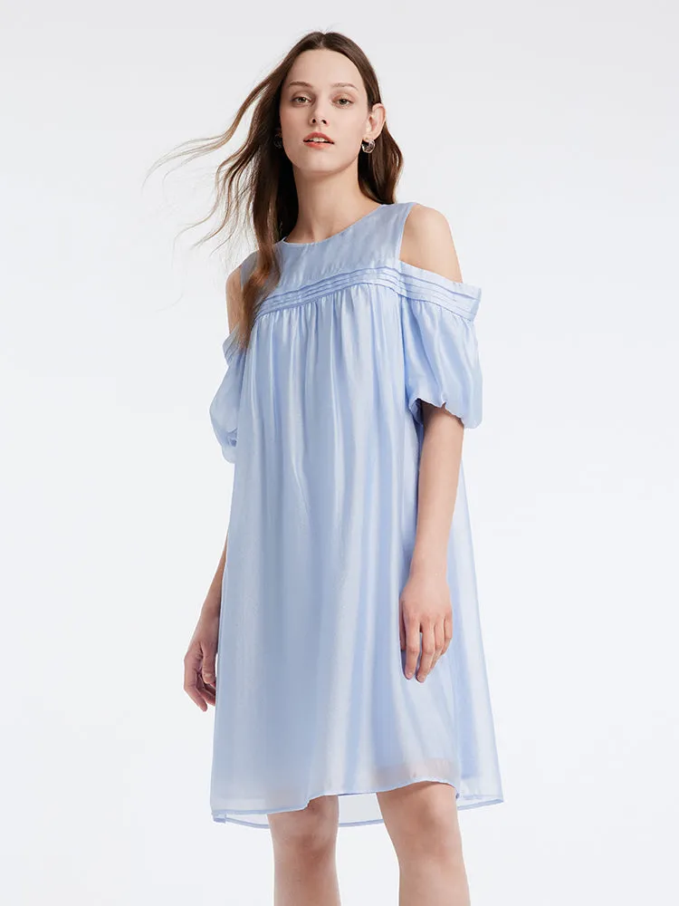 Blue Tencel Cold Shoulder Mini Dress sold by Goelia product image thumbnail 5