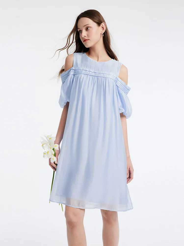 Blue Tencel Cold Shoulder Mini Dress sold by Goelia product image thumbnail 3