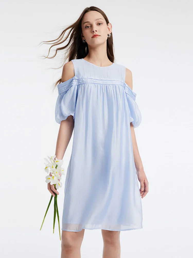 Blue Tencel Cold Shoulder Mini Dress sold by Goelia product image thumbnail 2