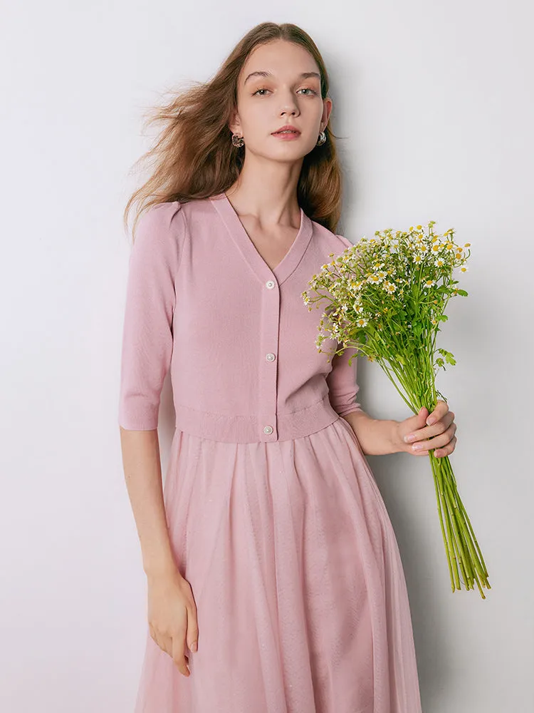 Pink V-Neck Slim Patchwork Maxi Dress sold by Goelia product image thumbnail 5