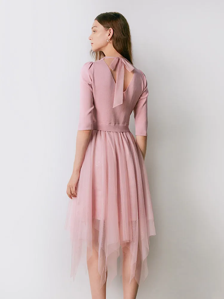 Pink V-Neck Slim Patchwork Maxi Dress sold by Goelia product image thumbnail 2