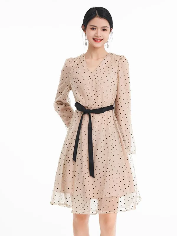 V-neck Mesh Patchwork Dress sold by Goelia