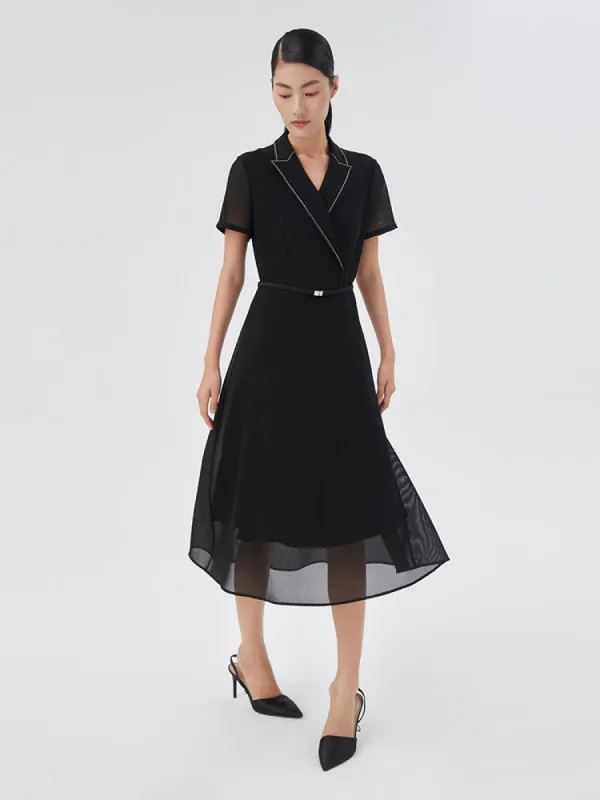 Triacetate Mesh Gathered Waist Midi Dress sold by Goelia