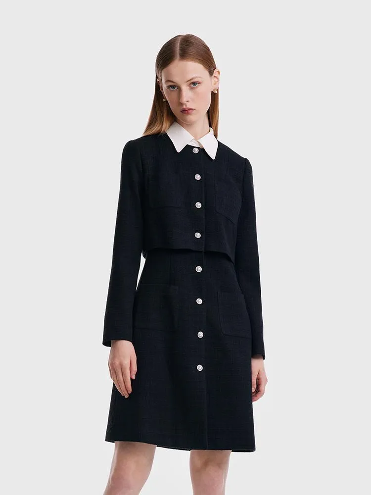 Tweed Fake Two Piece Mini Dress With Detachable Shirt Collar sold by Goelia product image thumbnail 5