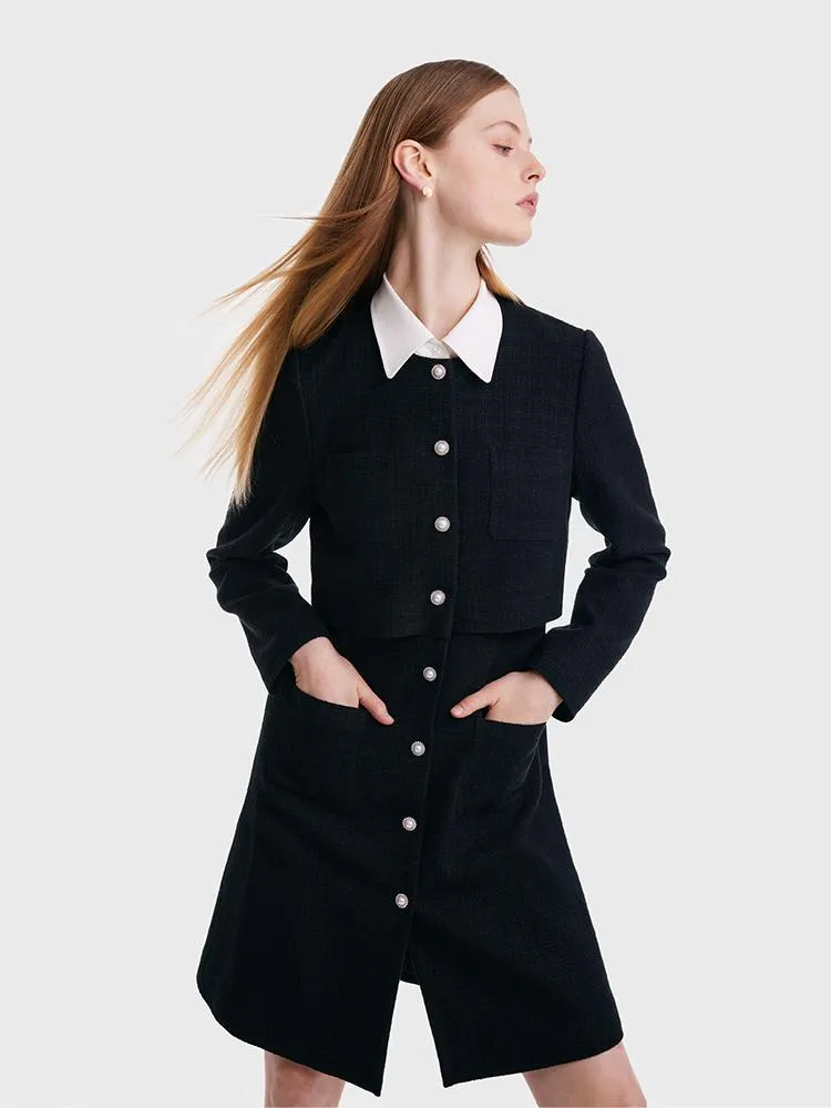 Tweed Fake Two Piece Mini Dress With Detachable Shirt Collar sold by Goelia product image thumbnail 3