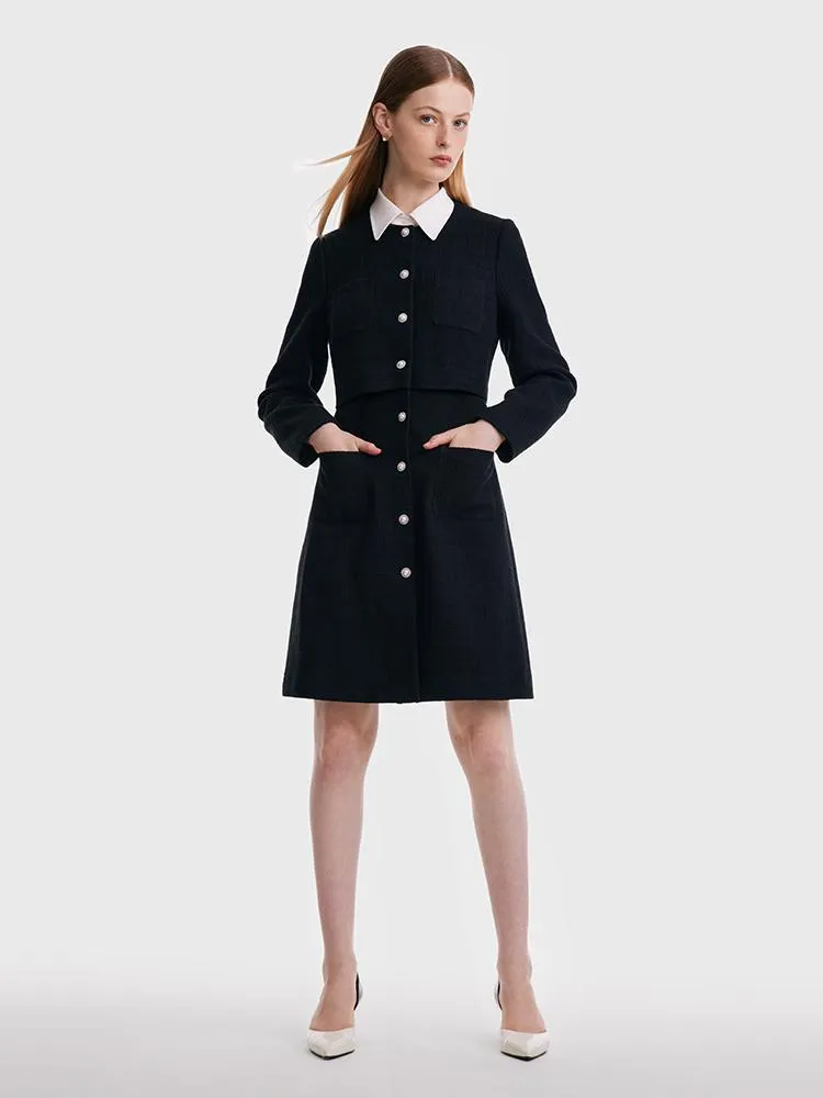 Tweed Fake Two Piece Mini Dress With Detachable Shirt Collar sold by Goelia product image thumbnail 4