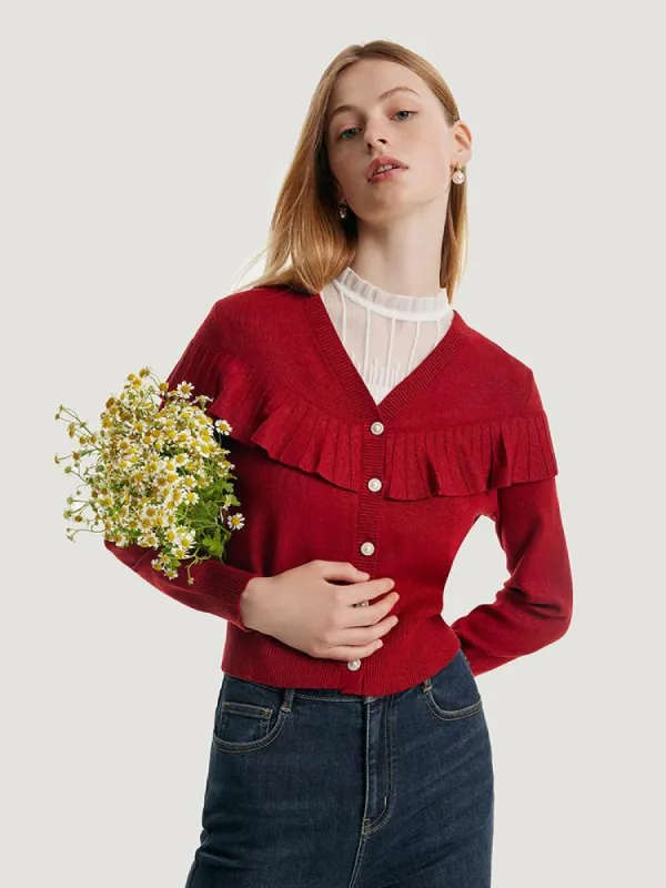 Tencel And Woolen Ruffle Cardigan sold by Goelia