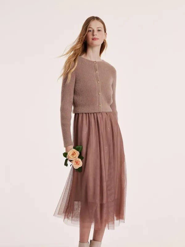 Tulle Patchwork Vest Dress And Cardigan Two-Piece Set sold by Goelia