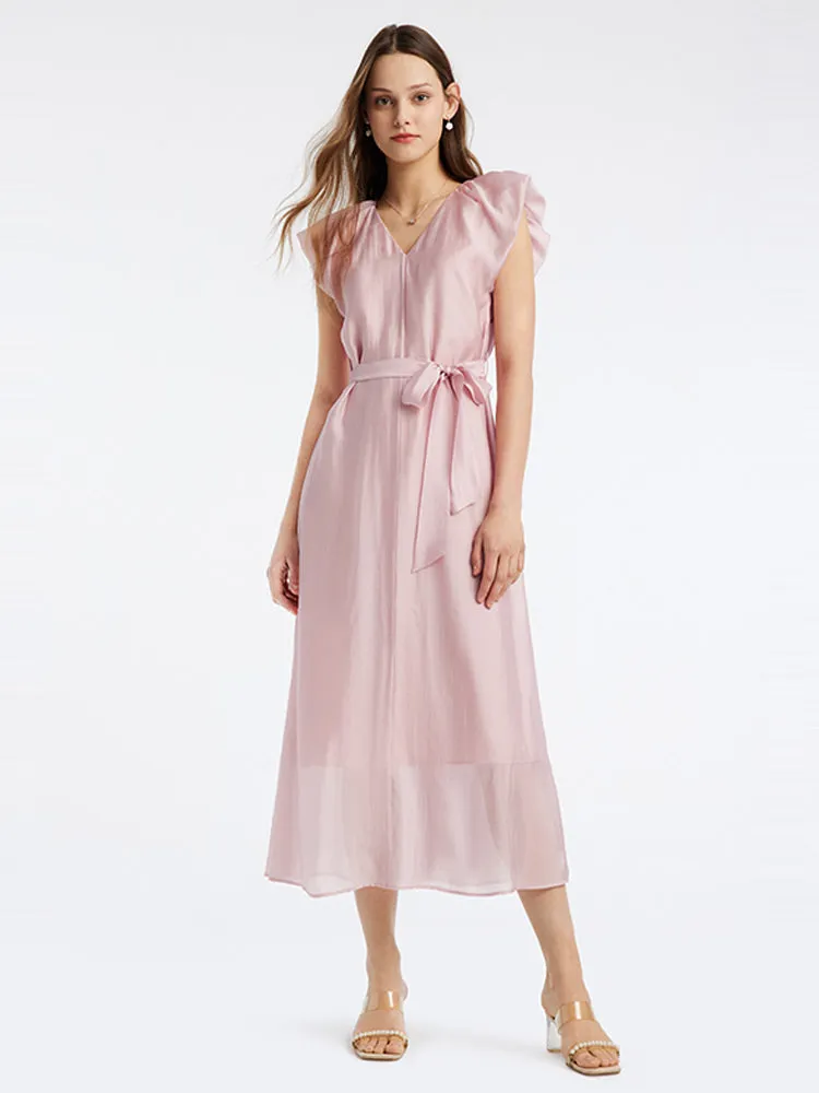 Pink V-Neck Ruffle Sleeve Maxi Dress sold by Goelia