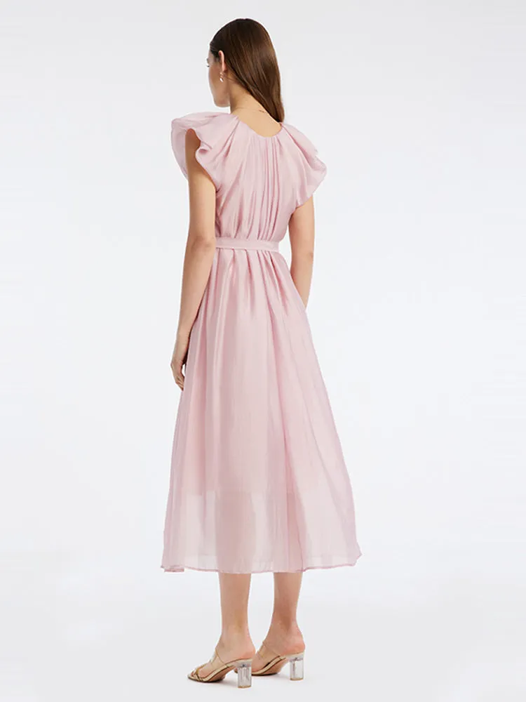 Pink V-Neck Ruffle Sleeve Maxi Dress sold by Goelia product image thumbnail 5