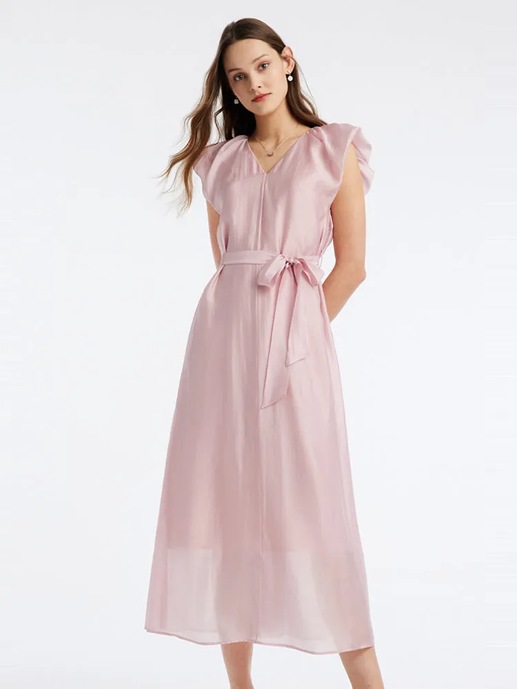 Pink V-Neck Ruffle Sleeve Maxi Dress sold by Goelia product image thumbnail 4
