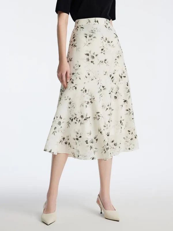 Ink Floral Print Mermaid Skirt sold by Goelia