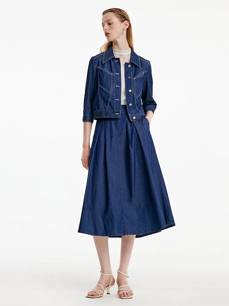 Blue Rubber Waist Denim Skirt sold by Goelia product image thumbnail 2