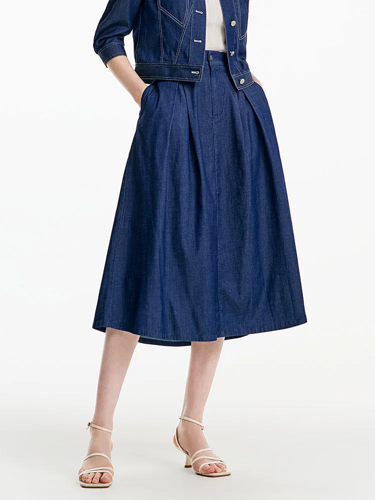 Blue Rubber Waist Denim Skirt sold by Goelia product image thumbnail 3