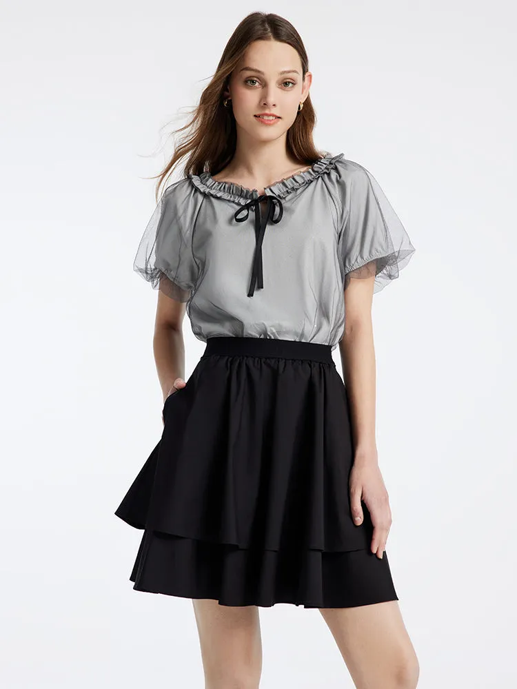 Knitted Mesh Blouse And Half Skirt Two-Piece Set sold by Goelia