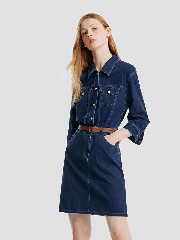 Denim Mini Dress With Belt sold by Goelia product image thumbnail 3