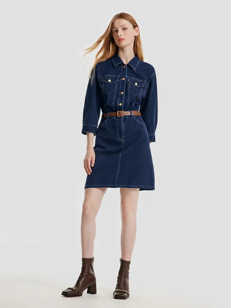 Denim Mini Dress With Belt sold by Goelia product image thumbnail 2