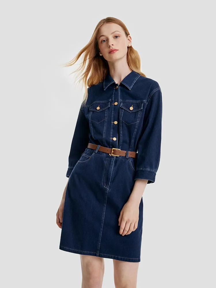 Denim Mini Dress With Belt sold by Goelia
