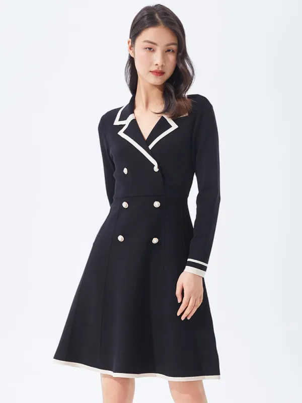 Fitted Double-Breasted Lapel Collar Mini Dress sold by Goelia
