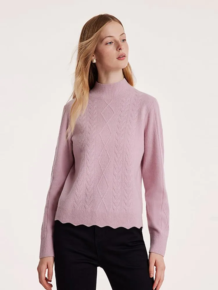 Pink Mock Neck Wool Women Sweater sold by Goelia