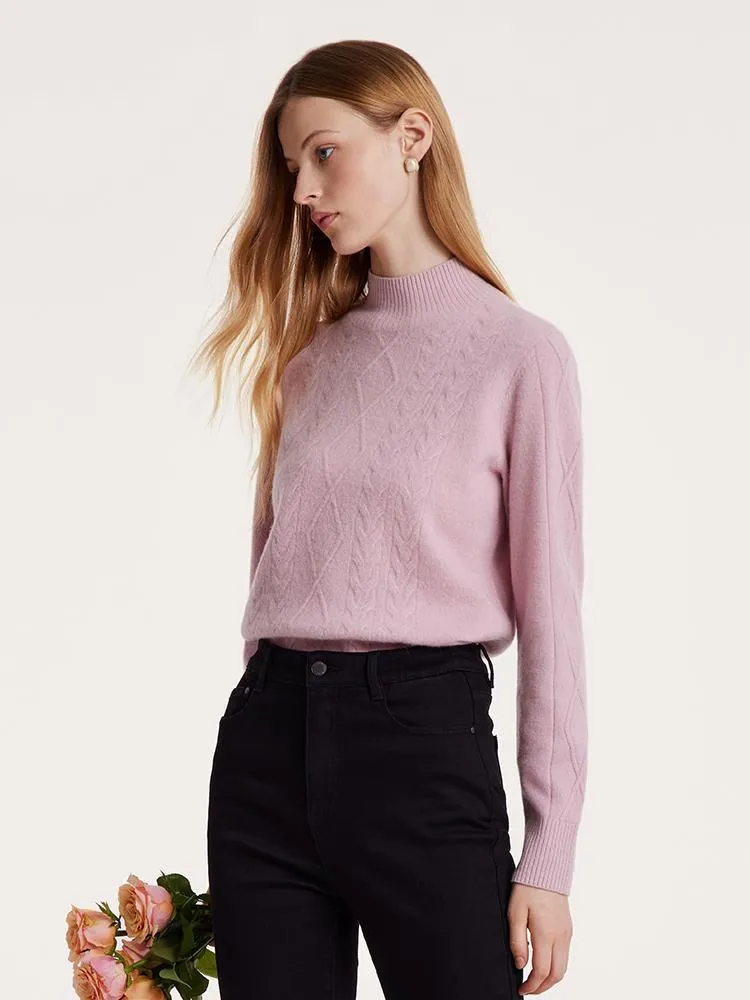 Pink Mock Neck Wool Women Sweater sold by Goelia product image thumbnail 2