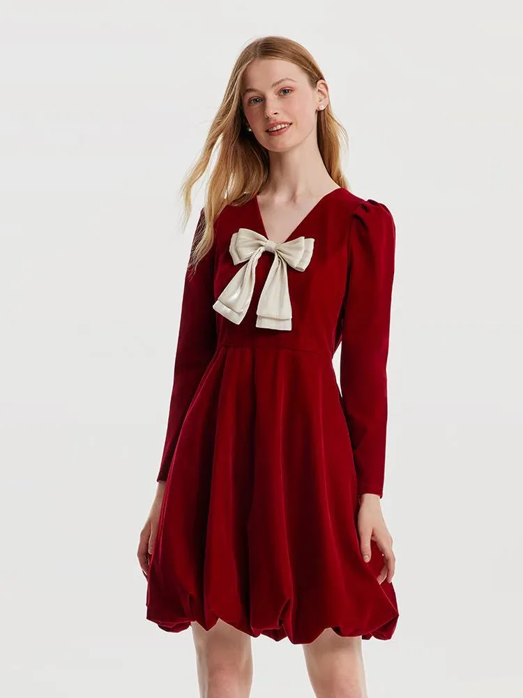 Red Velvet Mini Dress With Detachable Bowknot sold by Goelia