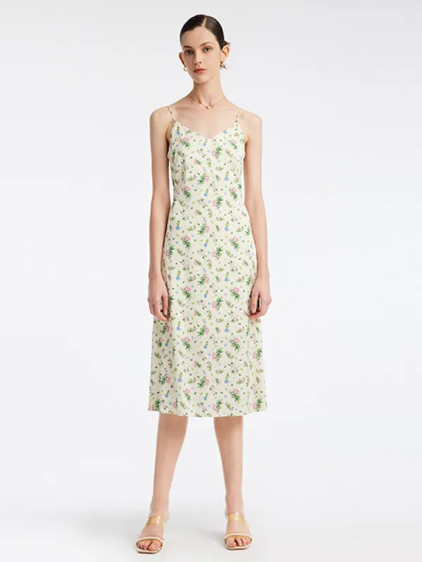 19 Momme V-Neck Strap Midi Dress sold by Goelia