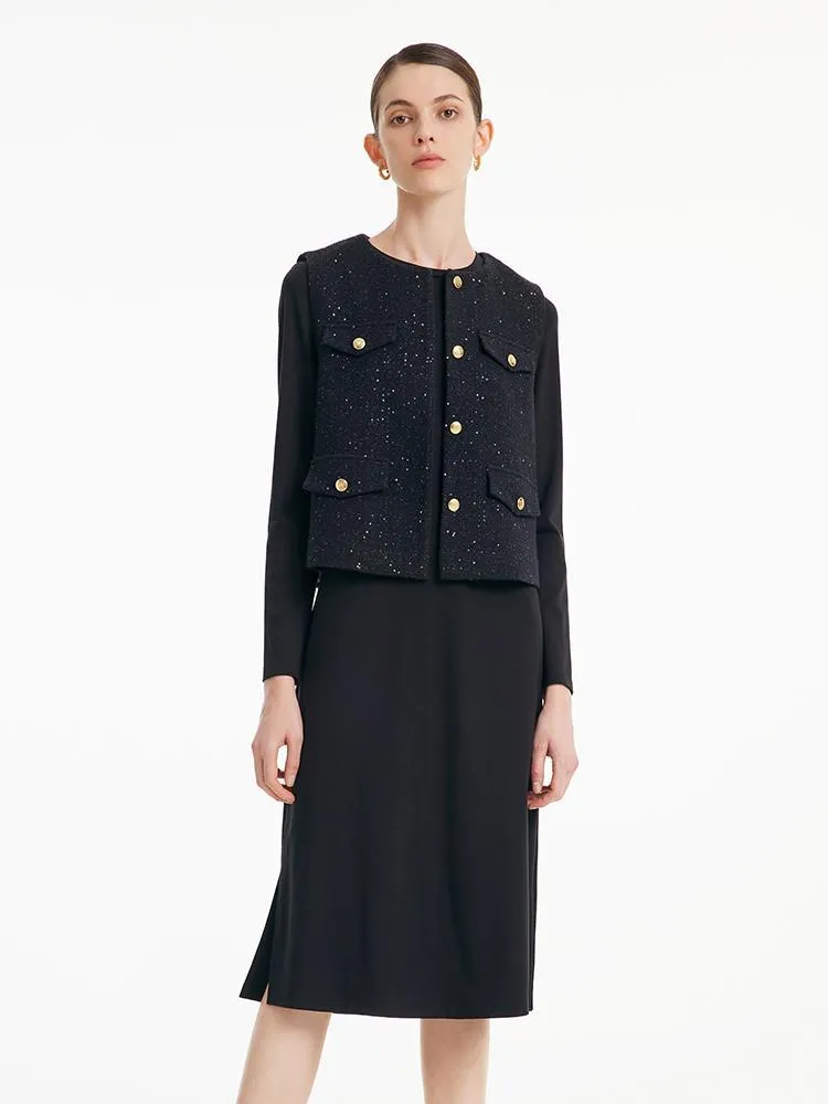 Tweed Vest And Side Slit Dress Two-Piece Set sold by Goelia product image thumbnail 3