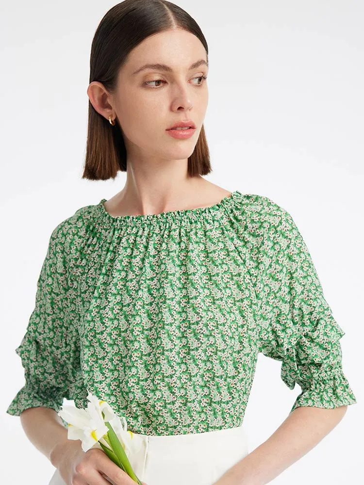 Green Floral Women Blouse And Shorts Two-Piece Set sold by Goelia product image thumbnail 2