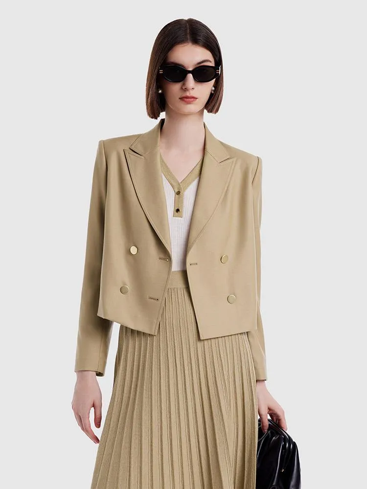 Light Camel Worsted Woolen Cropped Women Blazer sold by Goelia product image thumbnail 4