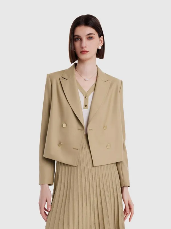 Light Camel Worsted Woolen Cropped Women Blazer sold by Goelia