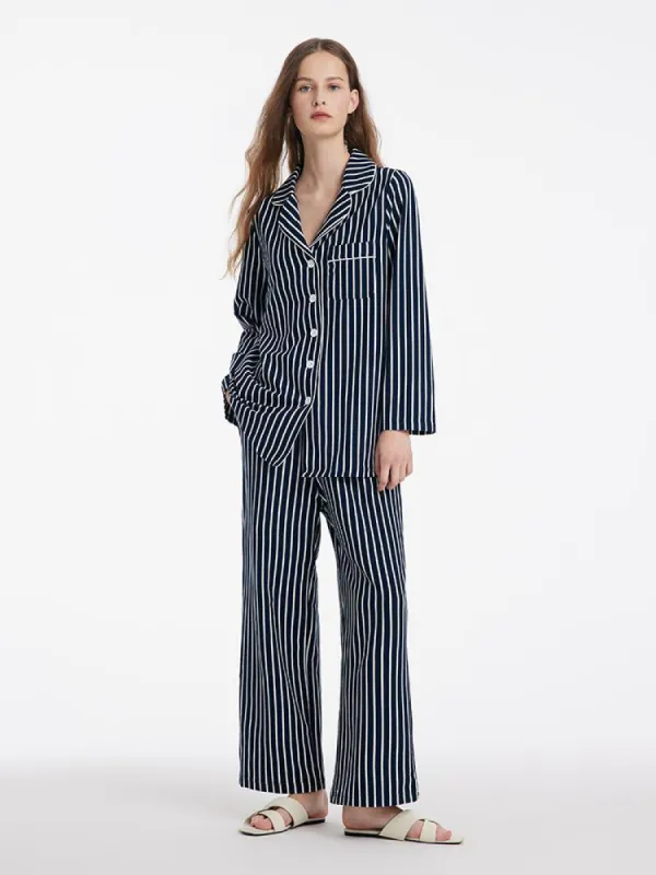 Long Sleeves And Pants Striped Pajamas Two-Piece Set sold by Goelia