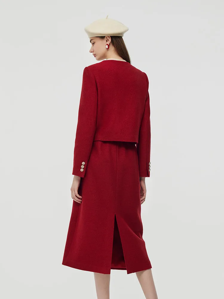 Wool Crop Jacket And Midi Skirt Two-Piece Set sold by Goelia product image thumbnail 3