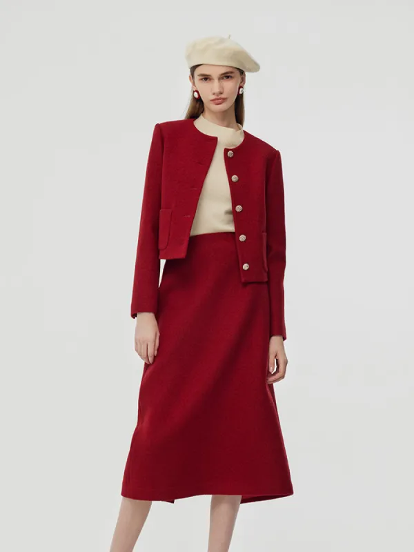 Wool Crop Jacket And Midi Skirt Two-Piece Set sold by Goelia