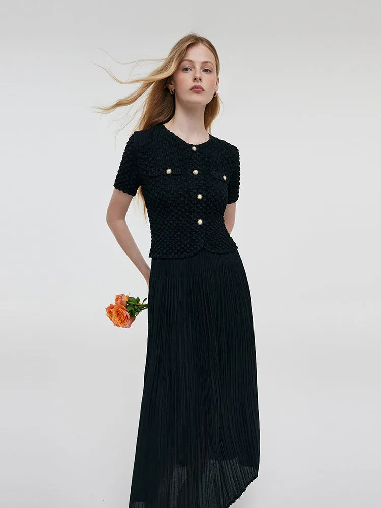 Black Top And Pleated Midi Skirt Two-Piece Set sold by Goelia product image thumbnail 4