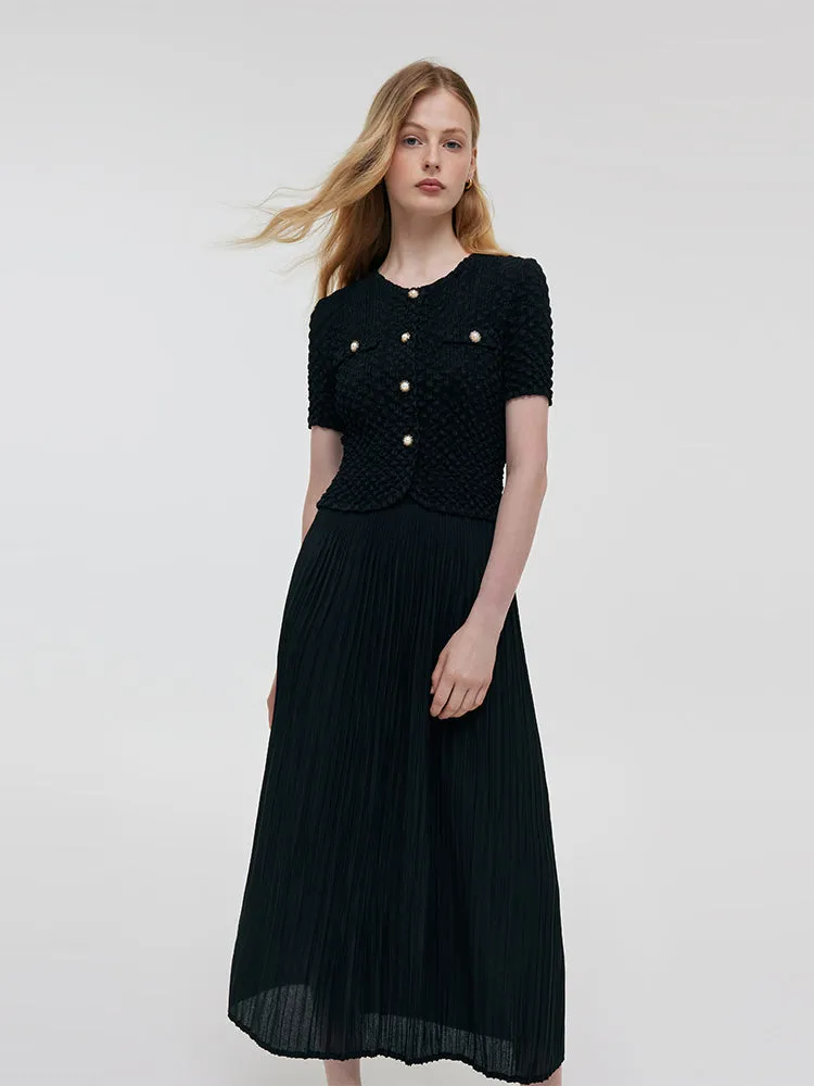 Black Top And Pleated Midi Skirt Two-Piece Set sold by Goelia
