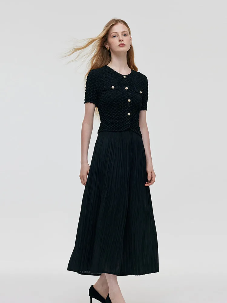 Black Top And Pleated Midi Skirt Two-Piece Set sold by Goelia product image thumbnail 2