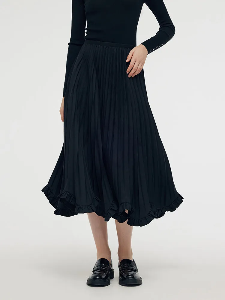 Petal Hem Pleated Women Midi Skirt sold by Goelia