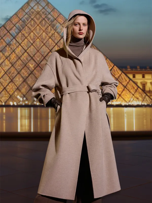 Wool Cashmere Unisex Hooded Wrap Coat sold by Goelia