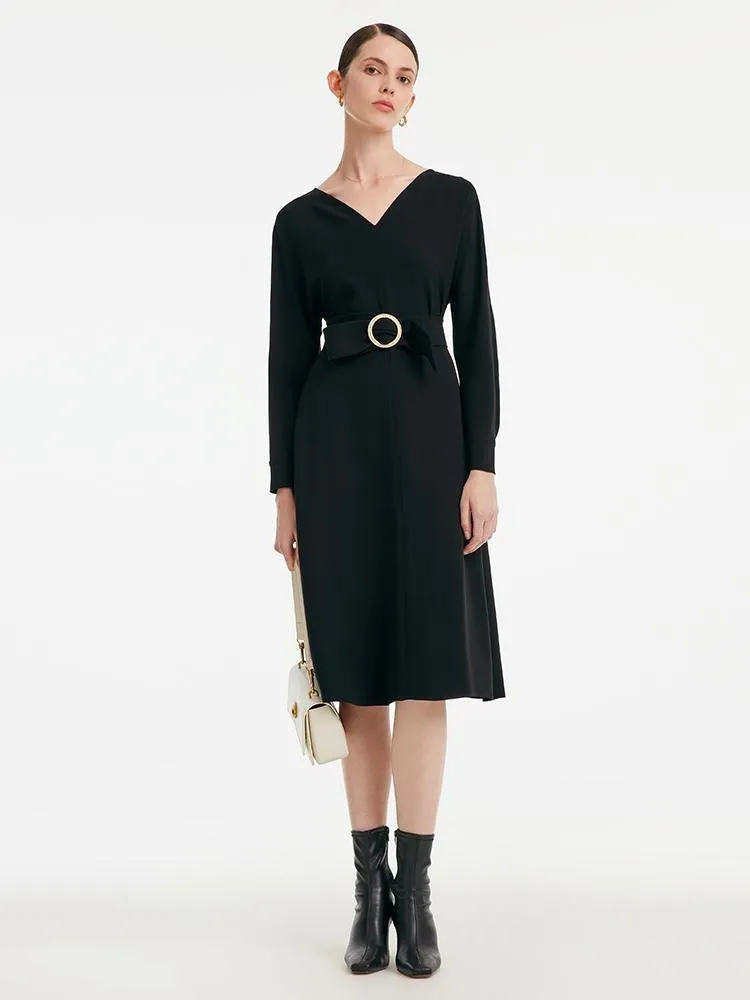 Acetate V-neck Long-sleeved Midi Dress With Belt sold by Goelia product image thumbnail 2