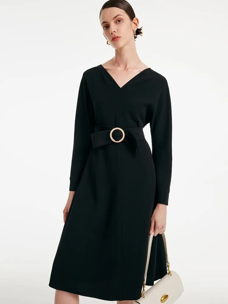 Acetate V-neck Long-sleeved Midi Dress With Belt sold by Goelia product image thumbnail 5
