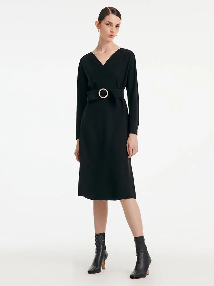 Acetate V-neck Long-sleeved Midi Dress With Belt sold by Goelia product image thumbnail 4