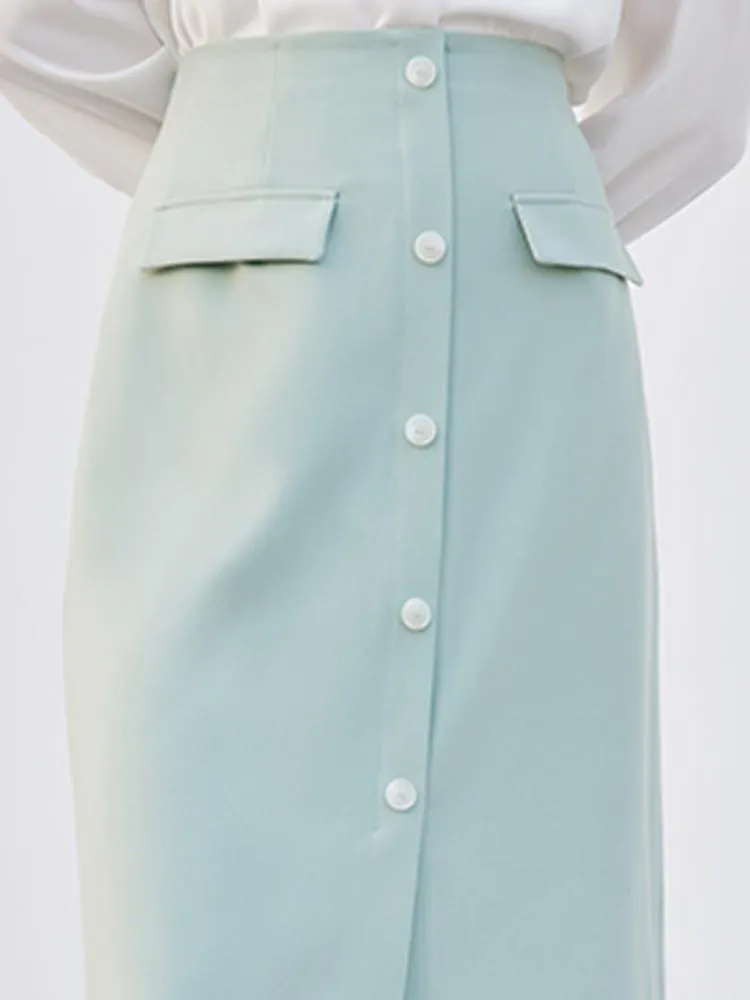 Mint Green Single-Breasted Slit Skirt sold by Goelia product image thumbnail 5